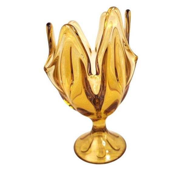 Amber Art Glass Swung Glass Candy Dish or Decorative Bowl, MCM Vintage 1960s - Picture 1 of 4